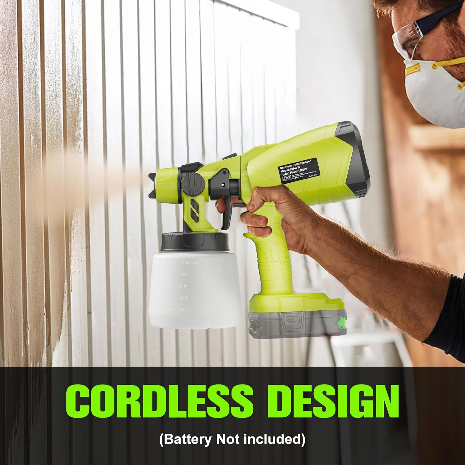 Brushless Cordless Paint Sprayer for Ryobi 18v Battery(Battery Not Included) 150 Din/s Viscosity,1000ml/min High Flow,Electric Spray Paint Gun for for House Painting