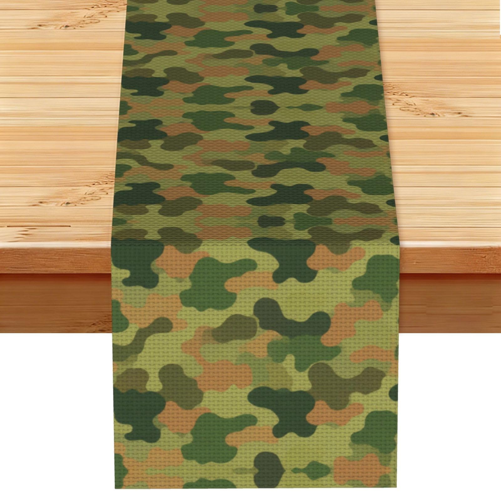 Camo Linen Look Table Runner 13x72-Wrinkle Resistant Farmhouse Style for Dining Table Decor