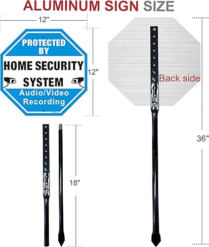 Miniatura 4 de Paquete de 2 letreros de aluminio de 12 x 12 pulgadas con estacas de metal de 36 pulgadas, letrero de advertencia de grabación de audio y video,