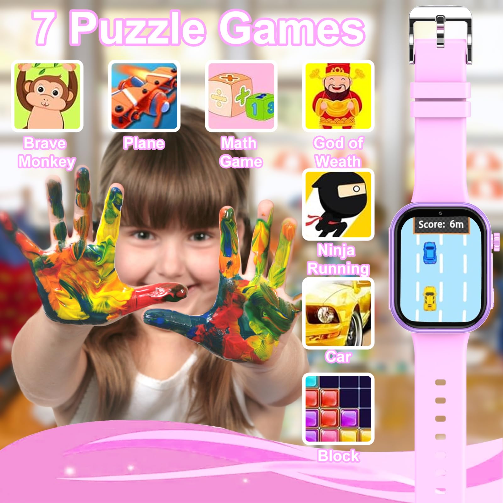 Smartwatch Bambini GPS con SIM, Orologio Gps Bambini HD Video,Telefono, 4G con Videochiamata, SOS, 7 Giochi Sveglia Modalità Classe Contapassi Ottimo Regalo per Bambini e Bambine dai 5 ai 14 anni