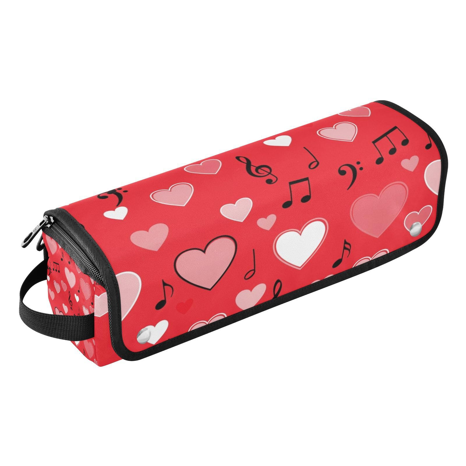 Valentines Hearts Musical Notes Hair Tools Travel Bag Portable Hair Accessory Organizer with Heat Resistant Mat 2 in