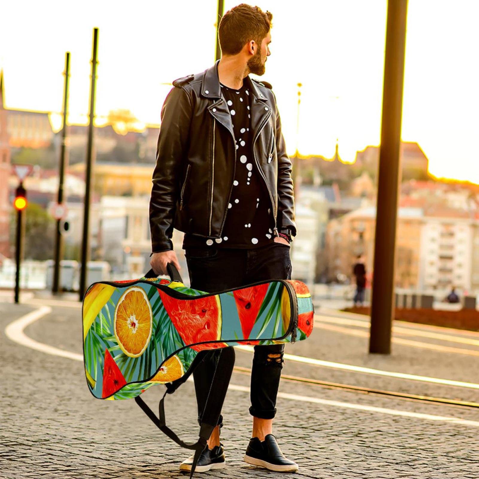 Torba na gitarę akustyczną wodoodporna gitara plecak gruby miękki wyściełany wzór owoców klasyczna gitara obudowa, Kolor6, 42.9x16.9x4.7 in, Organizer do torby