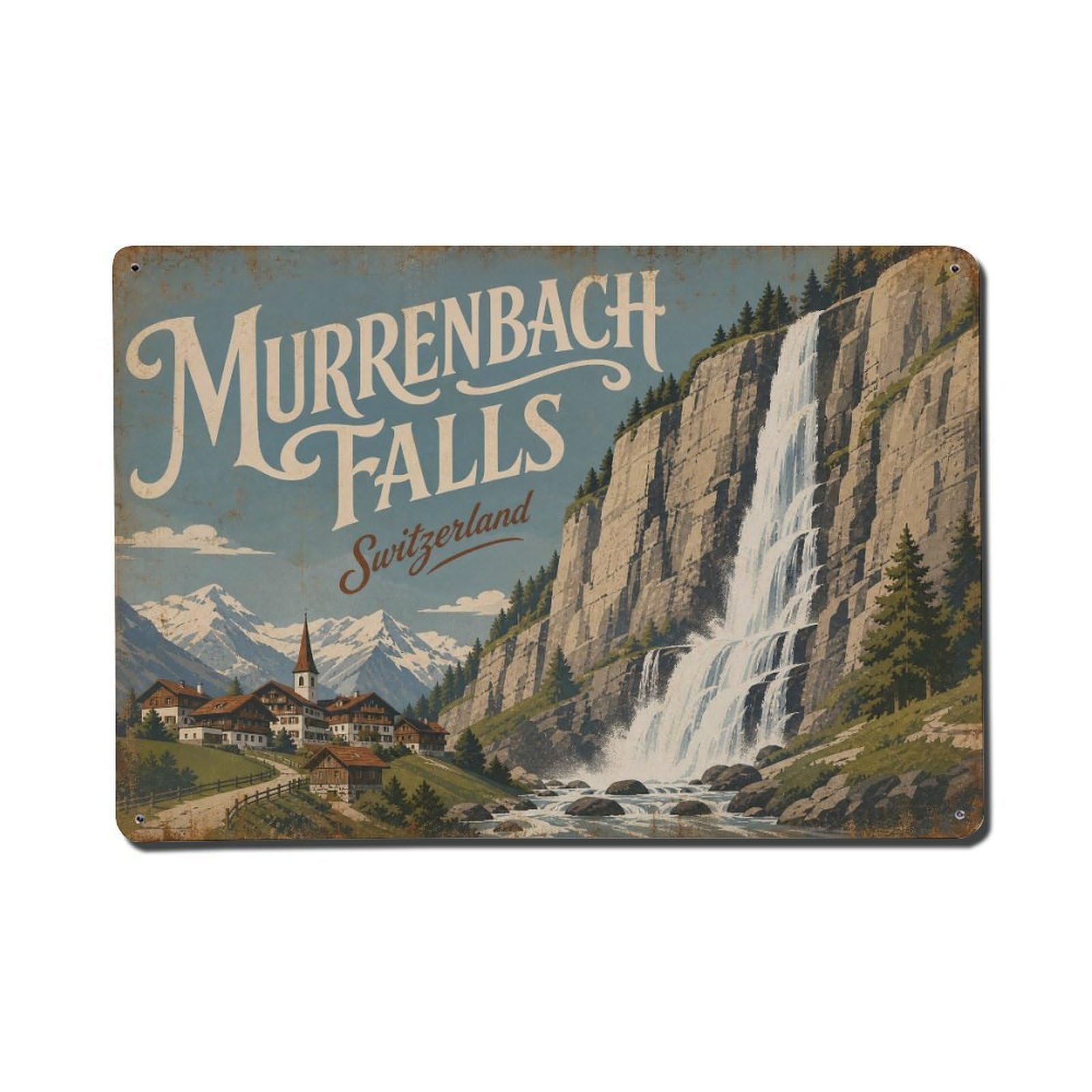 Gead 8X12inch Style Vintage Travel Murrenbach Switzerland Falls Metal Tin Sign