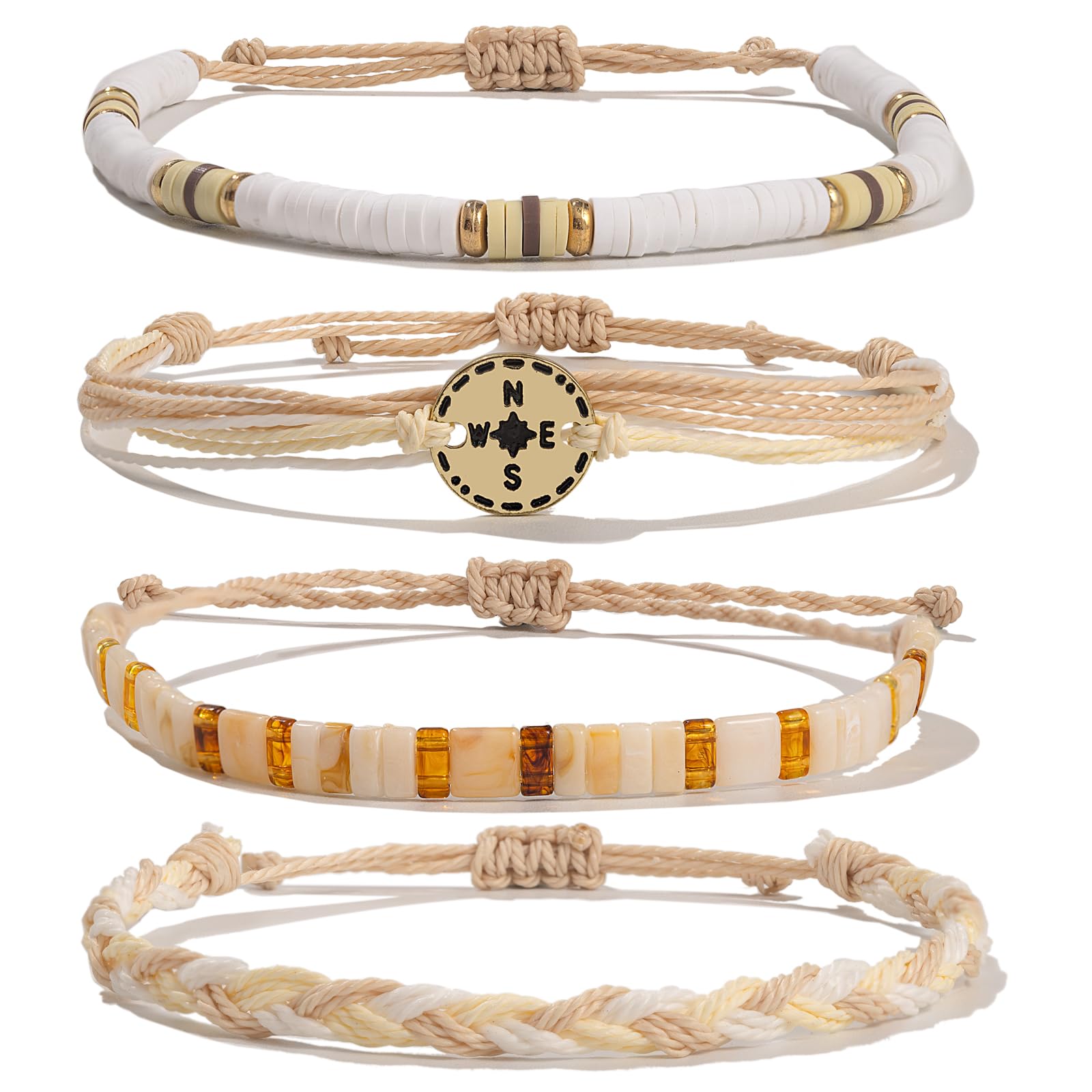 FANCY SHINY Boho Nautical Compass String Bracelets Beaded Clay Beads Bracelet Stackable Friendship Bracelets Summer Beach Outfits for Women Girls