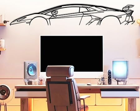 SVJ Classic Model Silhouette Metal Car Wall Art, Sports Car, Automotive Silhouette Line Decoration, Minimalist Sculpture for Garage, Mancave, Indoor Outdoor Decor, Gift for men, Car Lovers Black - 20 x 3.3 / 50 x 8.5 cm