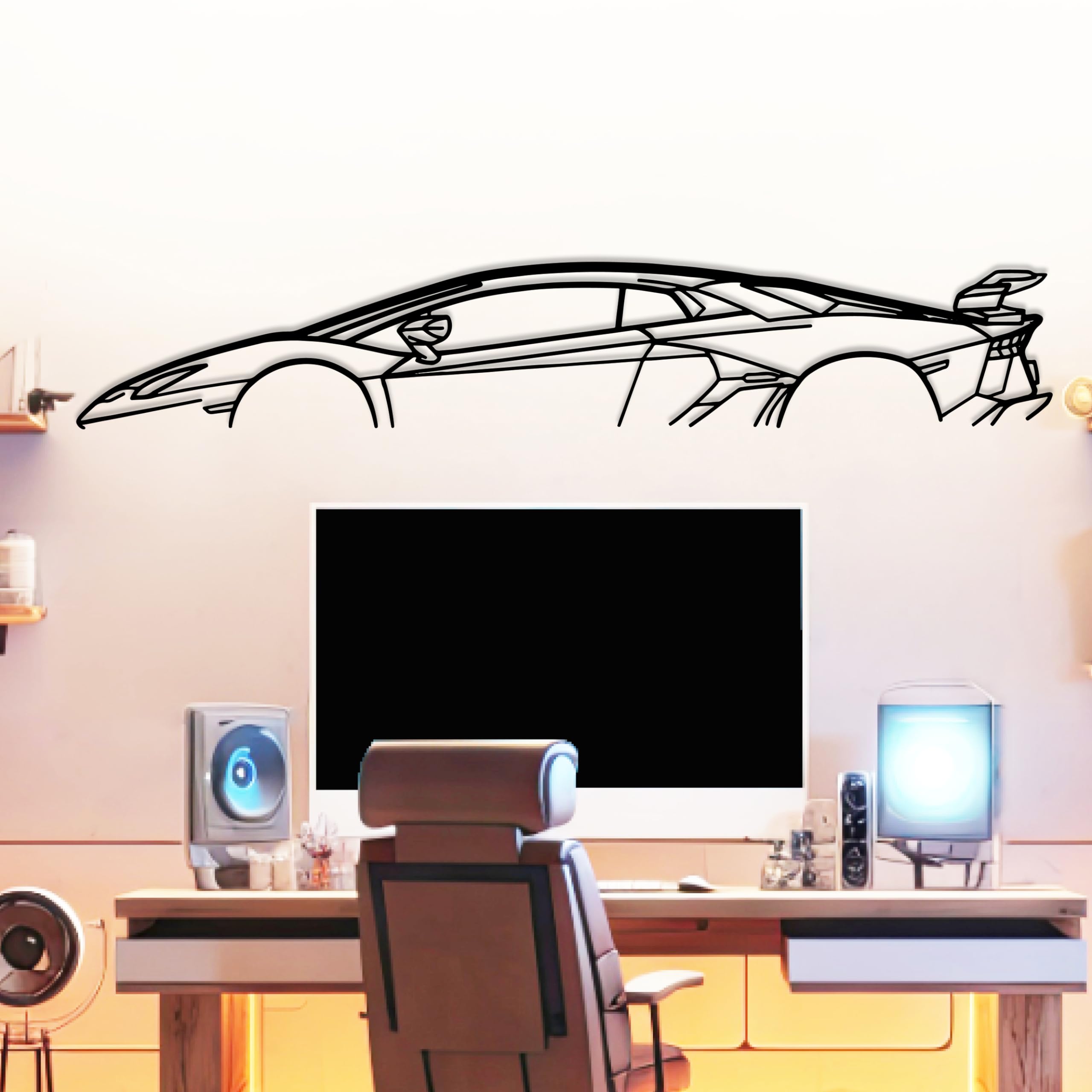 SVJ Classic Model Silhouette Metal Car Wall Art, Sports Car, Automotive Silhouette Line Decoration, Minimalist Sculpture for Garage, Mancave, Indoor
