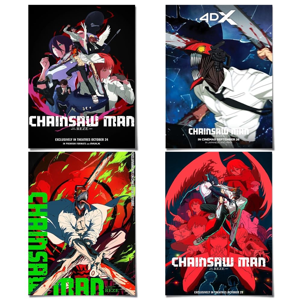 Comor Boys 4Pc-Dj1 4Pc Chainsaw Man Poster For Fans Kids Room Bedroom Wall Decor-Chainsaw Man Anime Posters Canvas Prints Picture For Teen Girls Gifts
