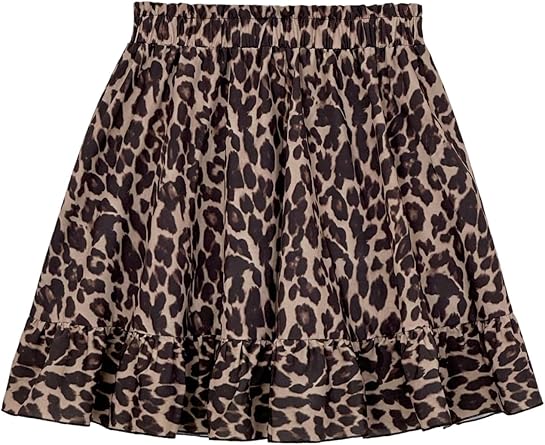 SOLY HUX Damesrok A-lijn rok luipaardpatroon zomerrok met ruches korte vrijetijdsrok uitlopende minirok casual rok strandrok partyrok zomer outfits, Leeuw, L