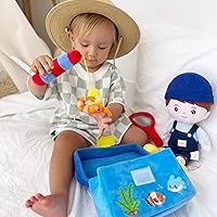 Vista 6 de OUOZZZ Regalos para bebés de más de 6 meses de edad, juguete de pesca de peluche, caja de aparejos de pescado suave, regalos de animales de peluche
