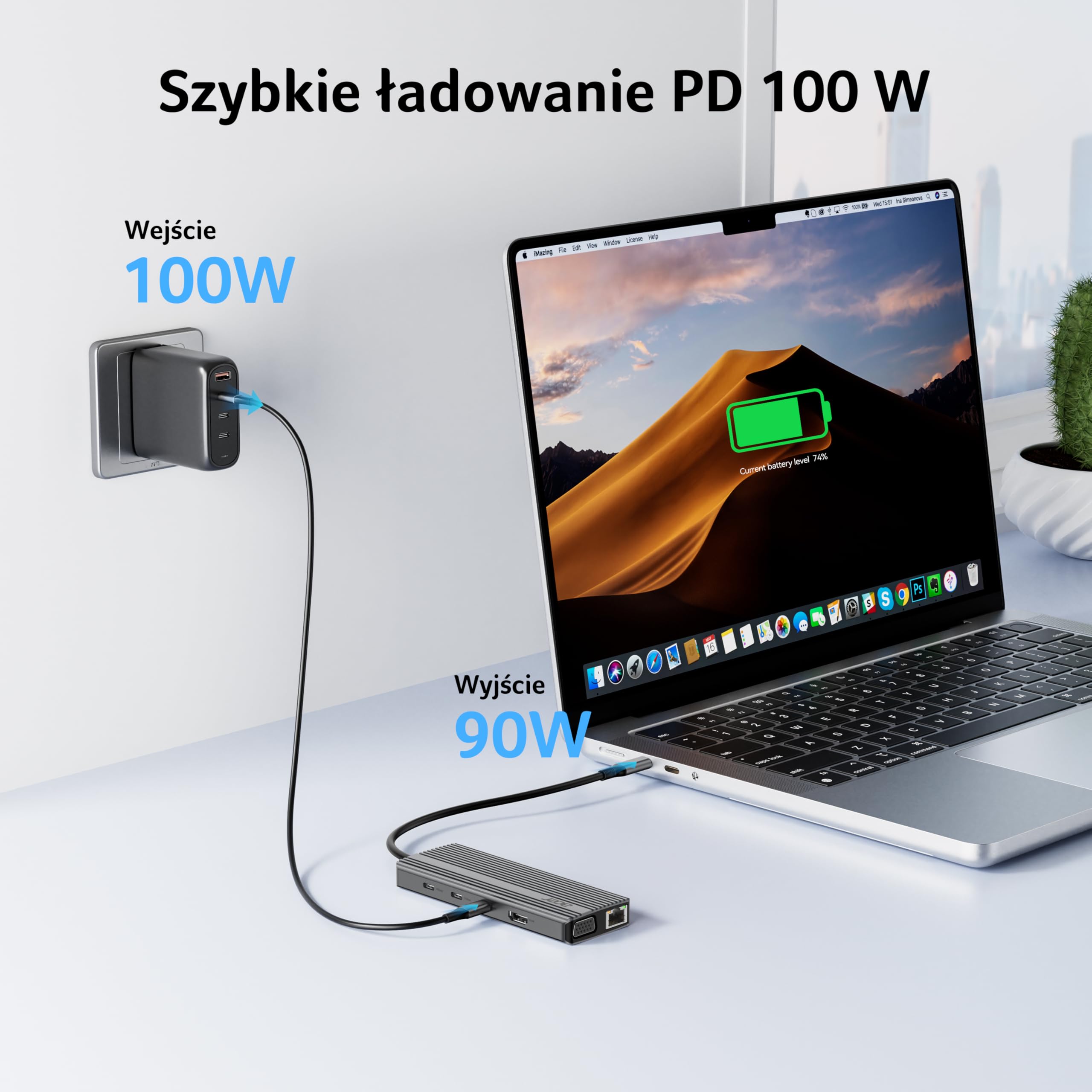Acer Stacja dokująca USB C 11 w 1 z HDMI 4K@60Hz, 2x10Gbps, Ethernet 1Gbps | HUB USB C z 2×USB C 3.2 i 2×5Gbps USB-A, PD 100W, VGA 1080P, Adapter SD/TF Multiport do Komputera PC i Laptopa (20cm)