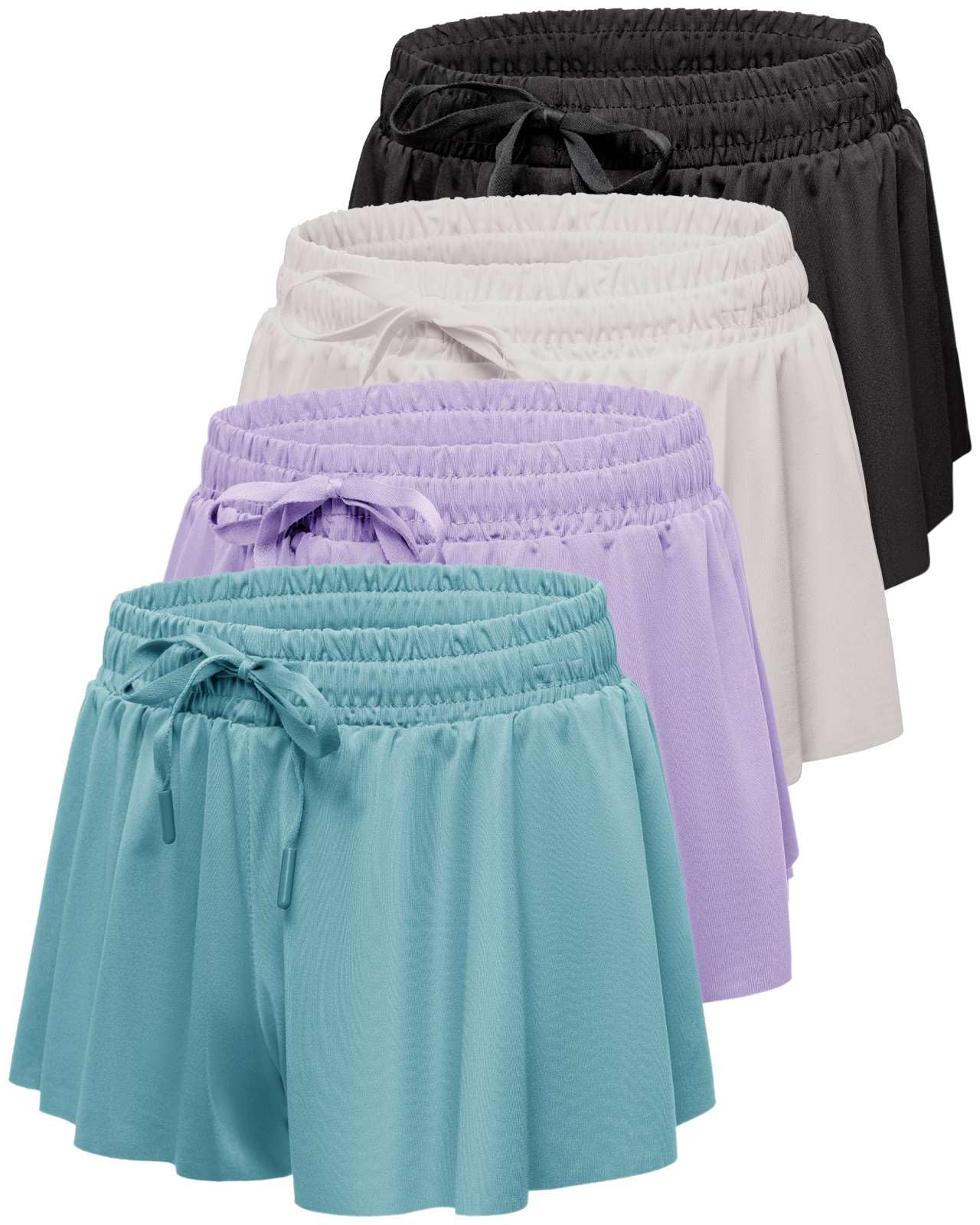 Real Essentials 4 Pack: Girls' 2-in-1 Dry Fit Athletic Flowy Shorts - Butterfly Dance Skirts for Youth & Teens (Ages 4-18)