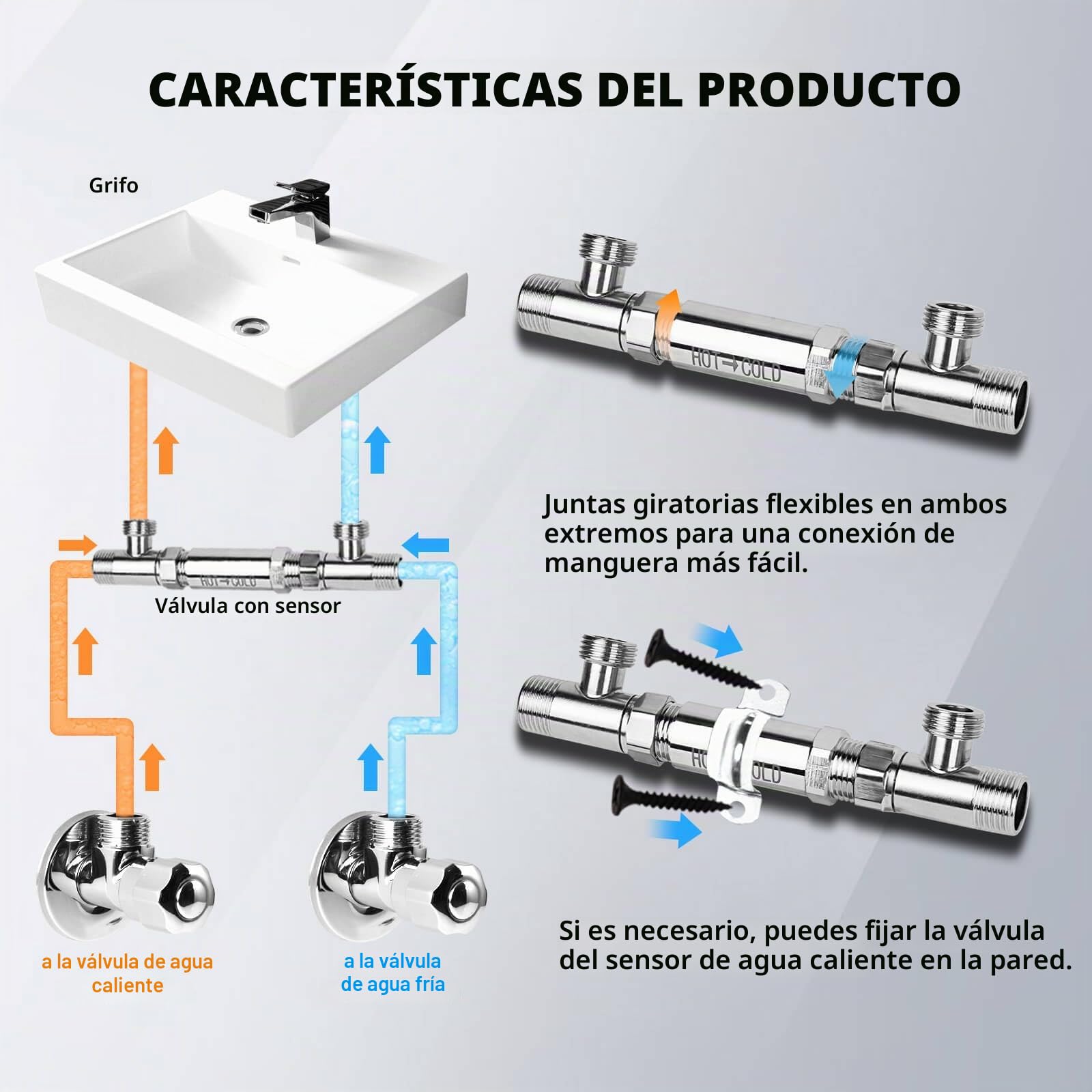 Kit de válvula de sensor para bomba de recirculación instantánea de agua caliente, válvula de derivación de acero inoxidable 304, reemplaza directamente la versión de plástico antigua
