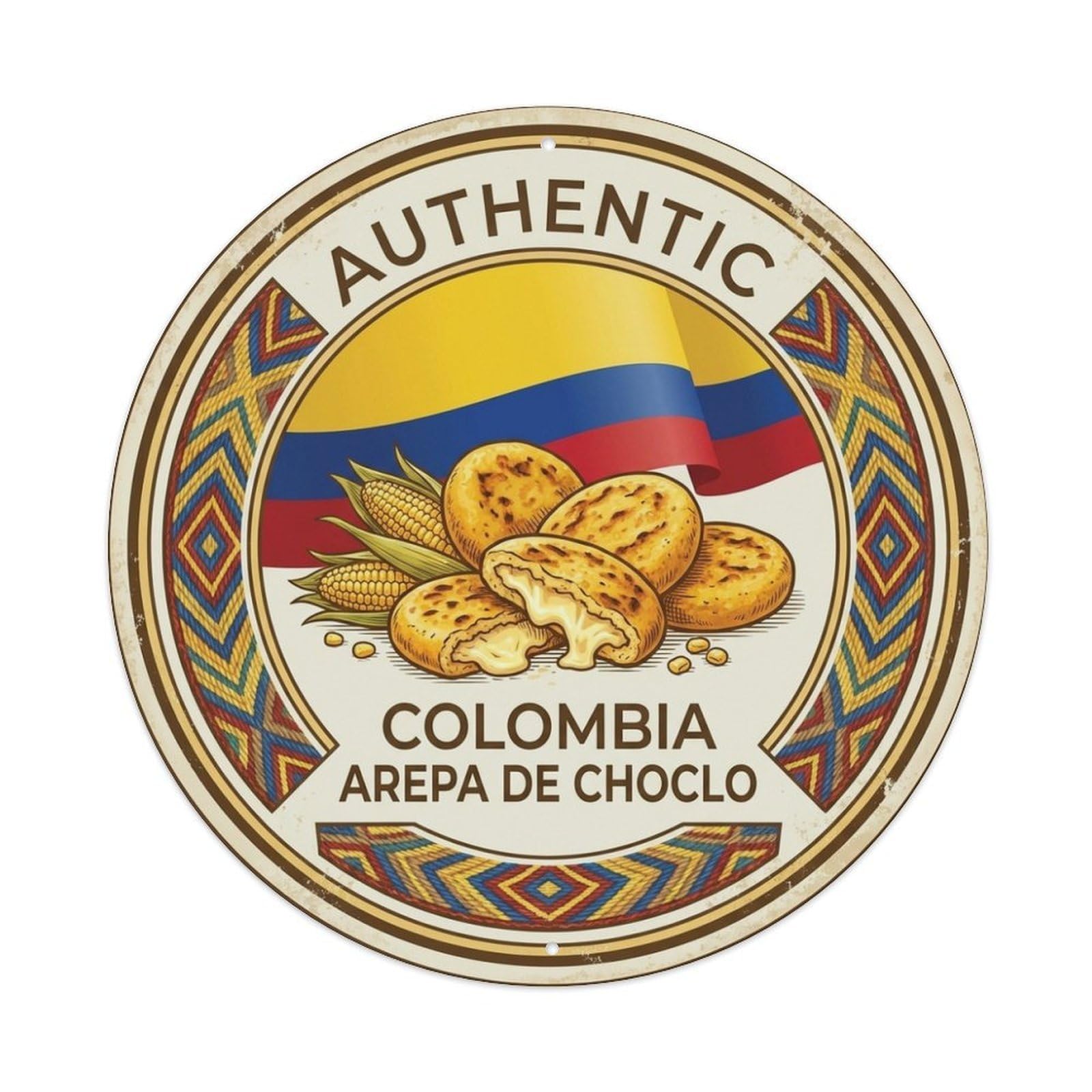 Olhnbad Style Colombia Arepa De Choclo Travel Corn Cake Cuisine Metal Tin Sign