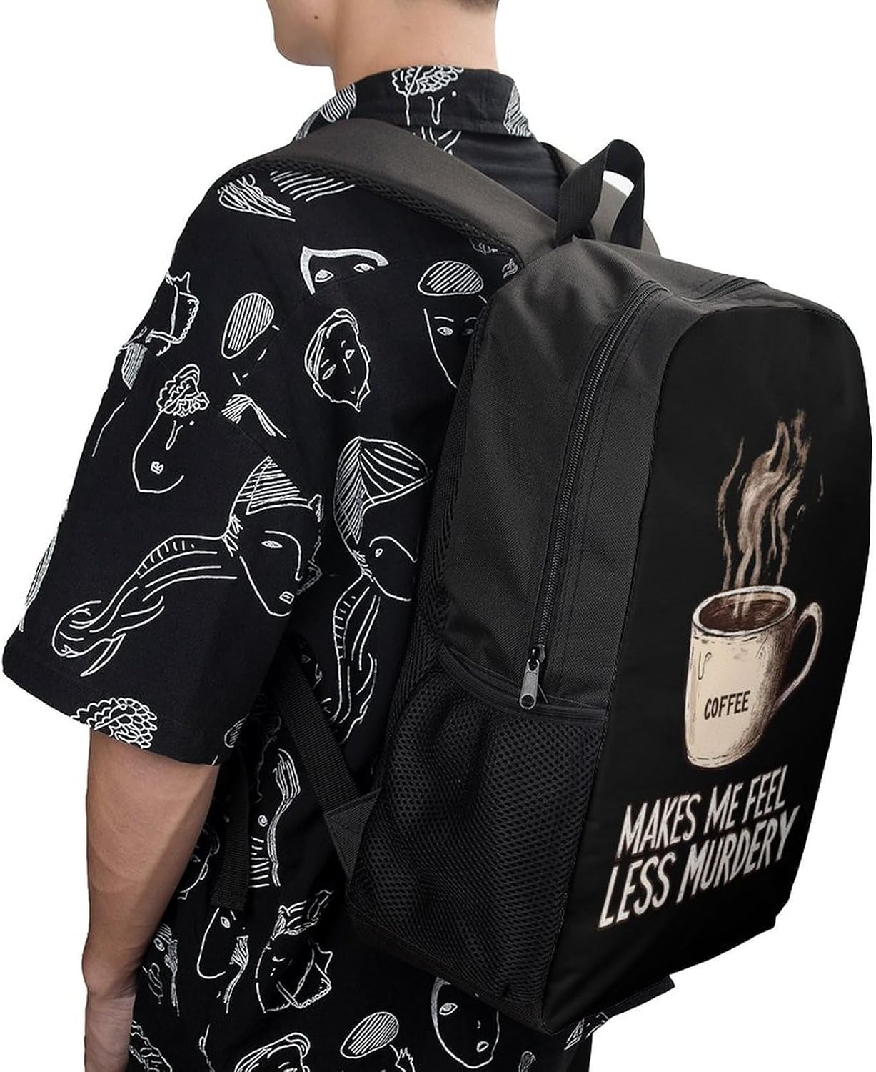 Coffee Calms Me Down Unisex Backpack 17" Casual Daypacks Simple Shoulders Bag for Camping Hiking Travel Gear