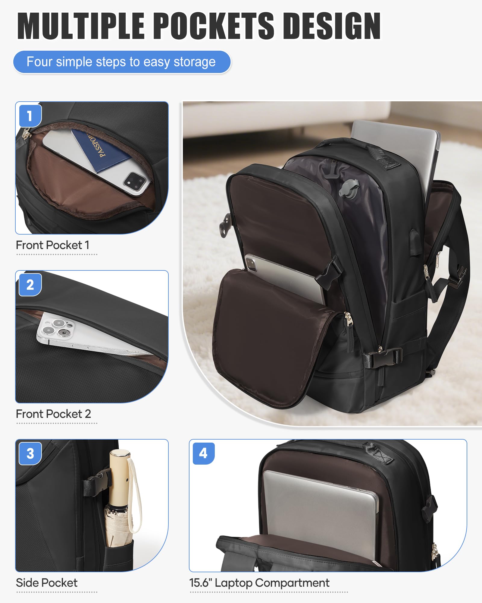 BJLFS Borse da Cabina per Ryanair 40x30x20 Zaino Wizzair Sottovuoto da viaggio 40x20x25 Bagaglio a Mano con compressione sottovuoto,Zaino Easyjet 45x36x20,Zaini Casual per laptop da 14 pollici