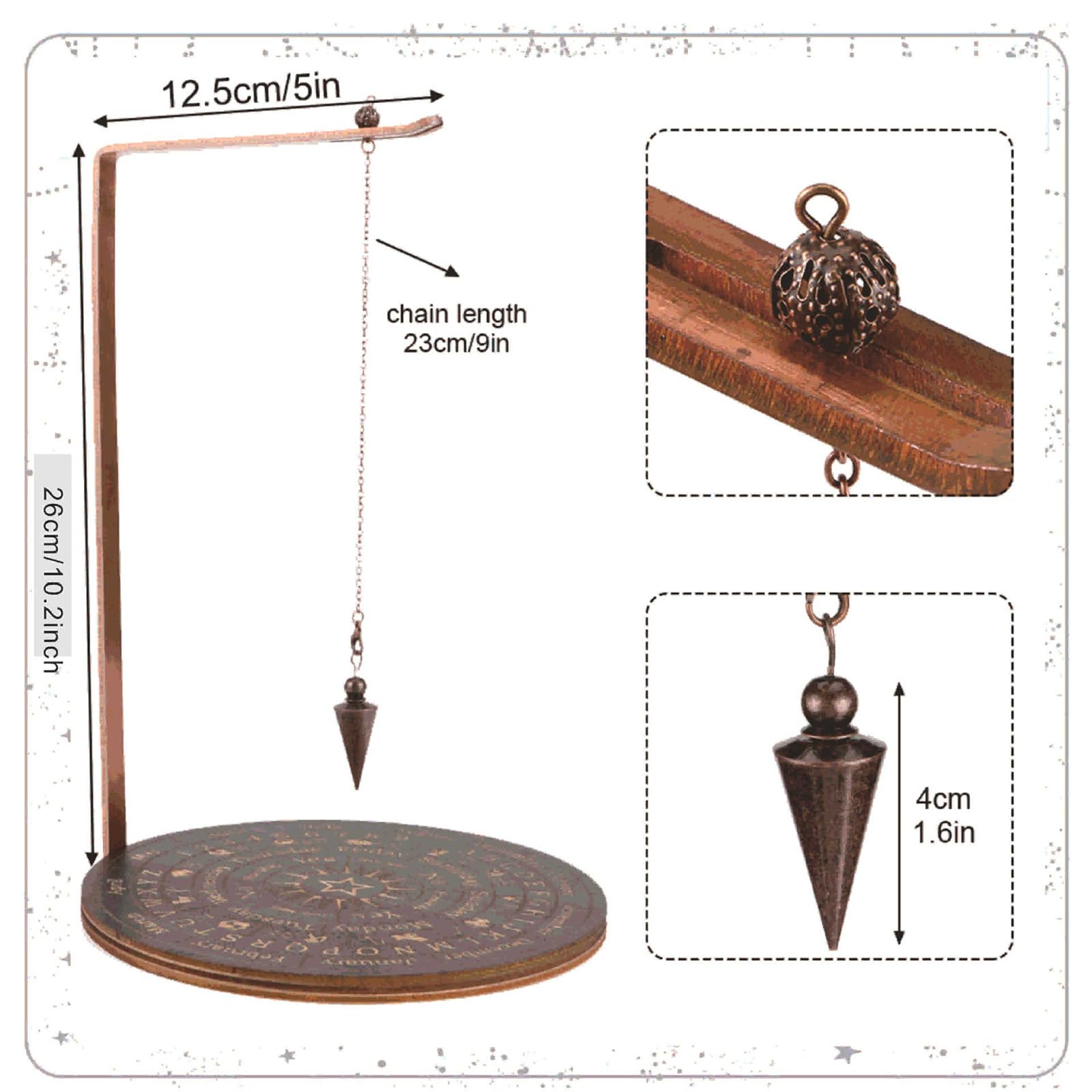 Juego de Tablas de Péndulo, Soporte de Péndulo de Piedras con Tablero de Adivinación Soporte de Bruja Perspicaz para Meditación y Adivinación (Estilo 1)