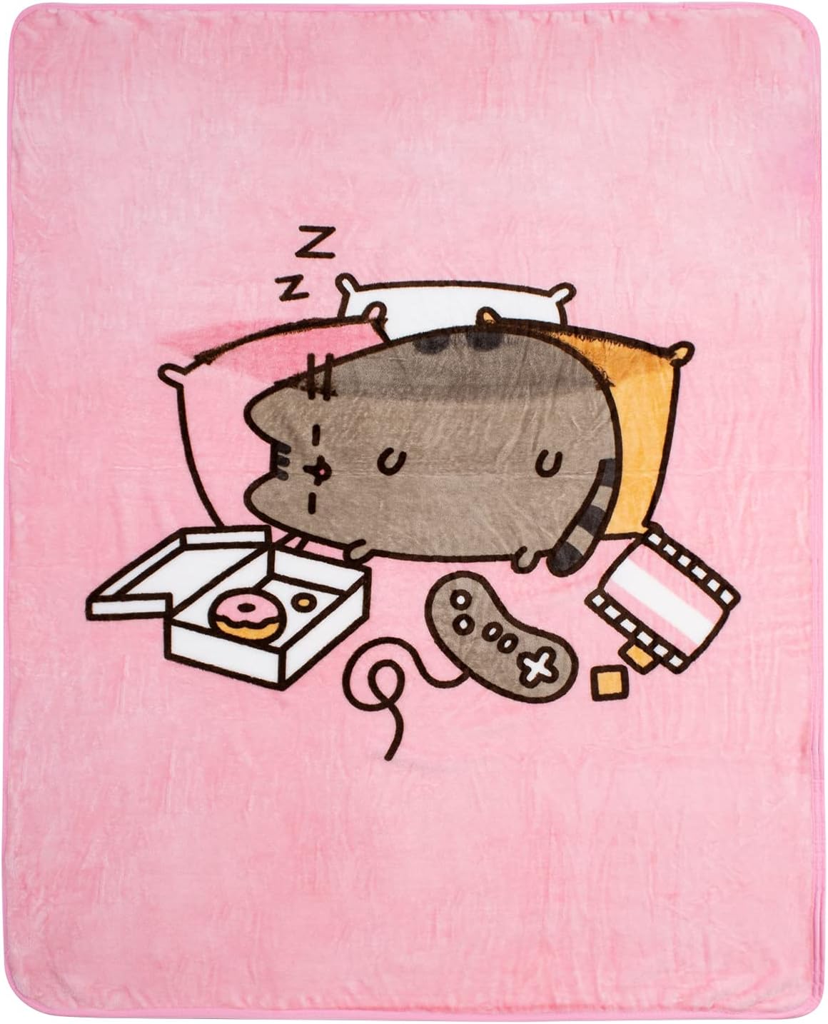 Pusheen The Cat Character Sleeping Snacks Game Throw Blanket (Pink)