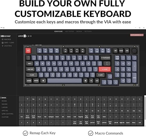 Vista 6 de Keychron V5 96% Layout Custom Wired Mechanical Keyboard with Knob, 100 Keys RGB Backlight QMK/VIA Programmable Macro, Hot Swappable K Pro Blue