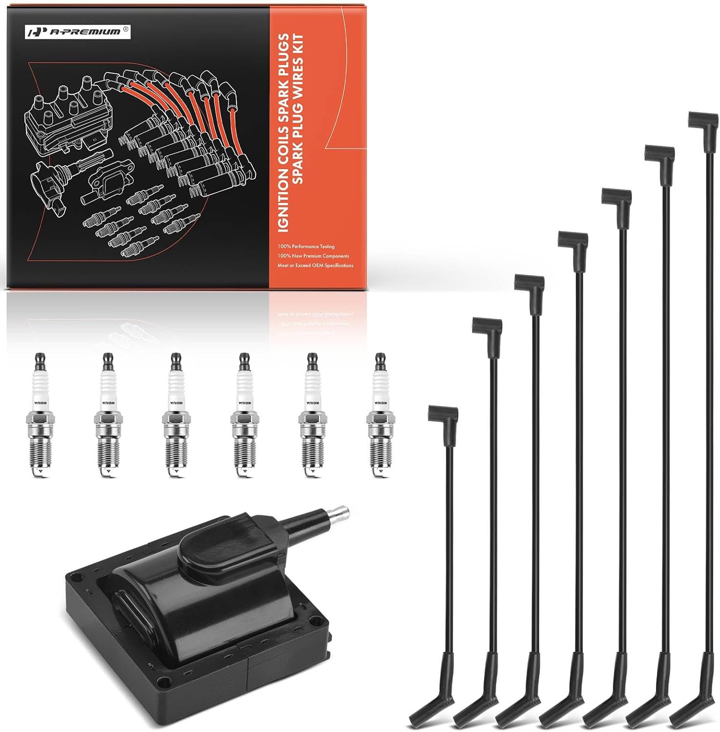 A-Premium 1 Ignition Coils with 7 Spark Plug Wires and 6 Iridium Spark Plugs Compatible with Ford - 1991 1992 1993 1994 1995 - Ranger, Aerostar, 3.0L