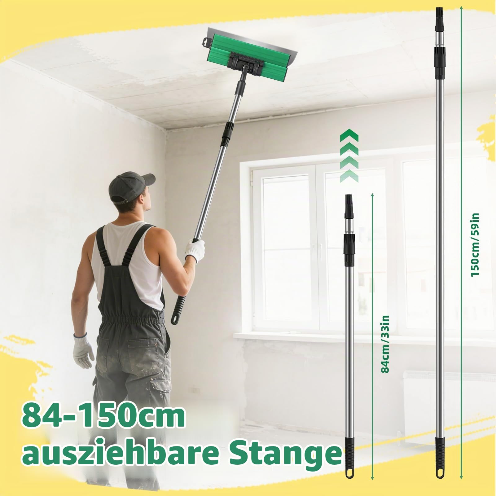 Flächenspachtel Set, Spachtel Werkzeug, Trockenbau Spachtel (25 40 60 80 cm) und 84cm-150cm Teleskopstange - Glättungsspatel-Kit mit 3 Malerspachtel für Verputzen von Wänden & Decken, Tapeten