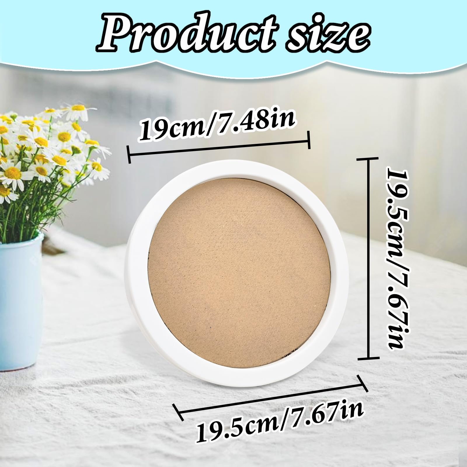 FuninCrea Picture Frames Small Photo Frame Round Poster Frame 7 Inch Wooden White Photo Frame with Stand for Decorative Photography Works Art Painting - Image 2