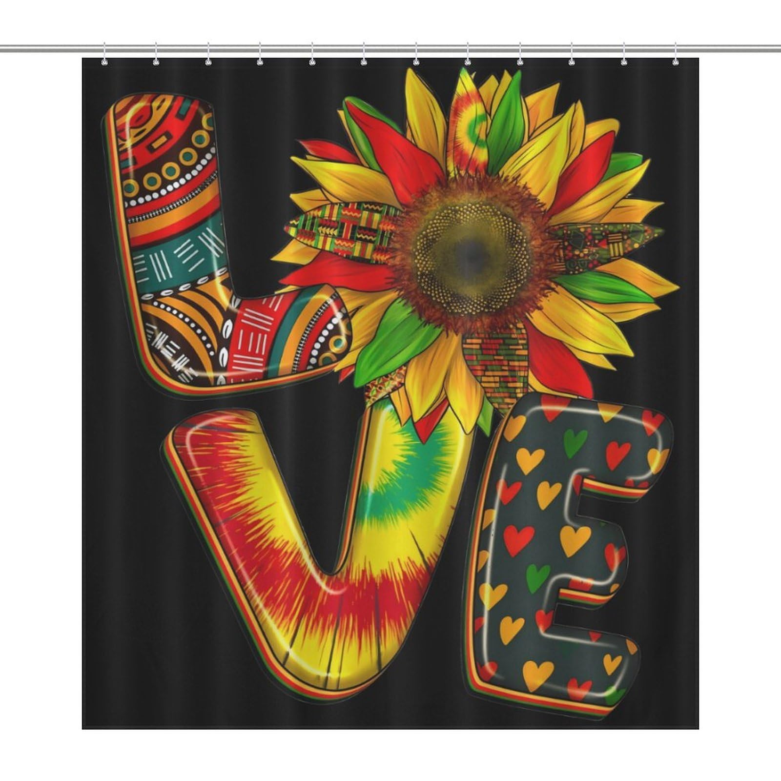Oudrspo Love Sunflower Juneteenth Festival Shower Curtain Modern Bath Curtain Bathroom Decor Set with 12 Hooks 60 X 72 Inch