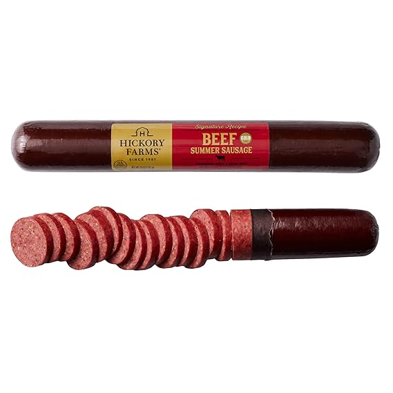 Hickory Farms Party-Size Signature Beef Summer Sausage, 26 ounces | Great for Snacking, Gifts, Entertaining, Charcuterie, Ready to Eat, High Protein, Low Carb, Keto, Gluten Free, 100% Beef
