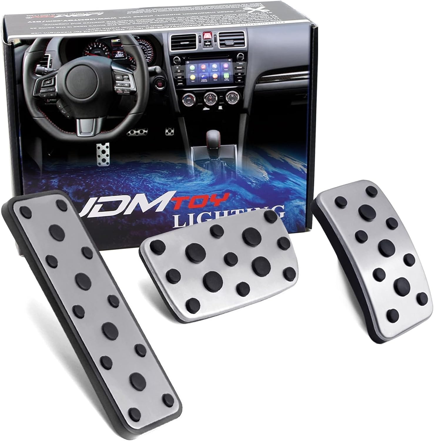 iJDMTOY 3pc Set Track Racing Style Direct Fit Silver Aluminum Foot Pedal Covers Compatible with Subaru Outback Legacy Automatic Transmission