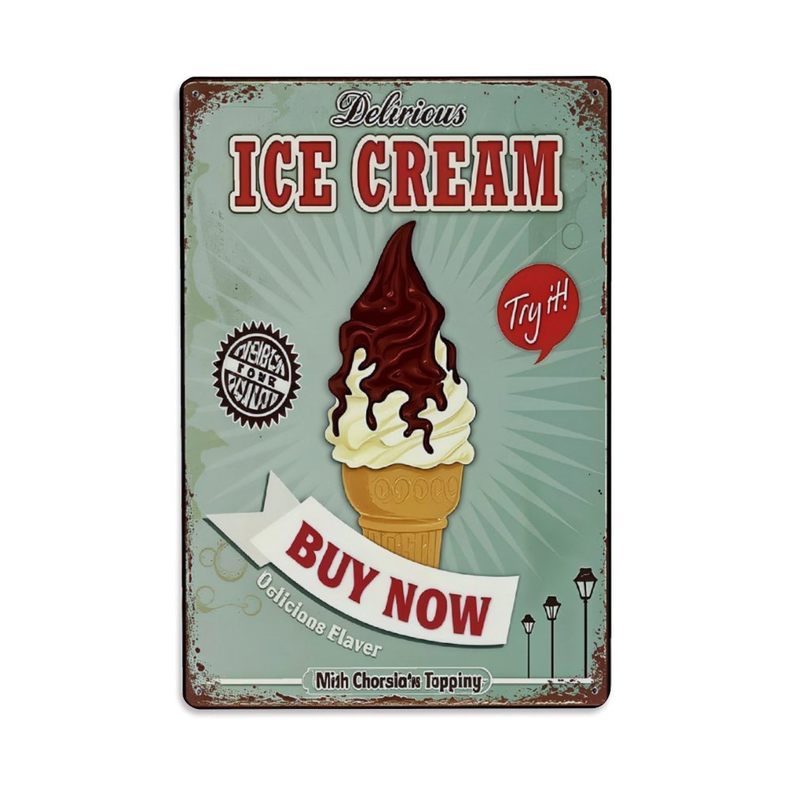 Delicious Ice Cream Vintage Shop Plaque Vintage Aluminium Metal Sign, Retro Wall Decor for Home, Bar, Garage & Farmhouse 30x20cm