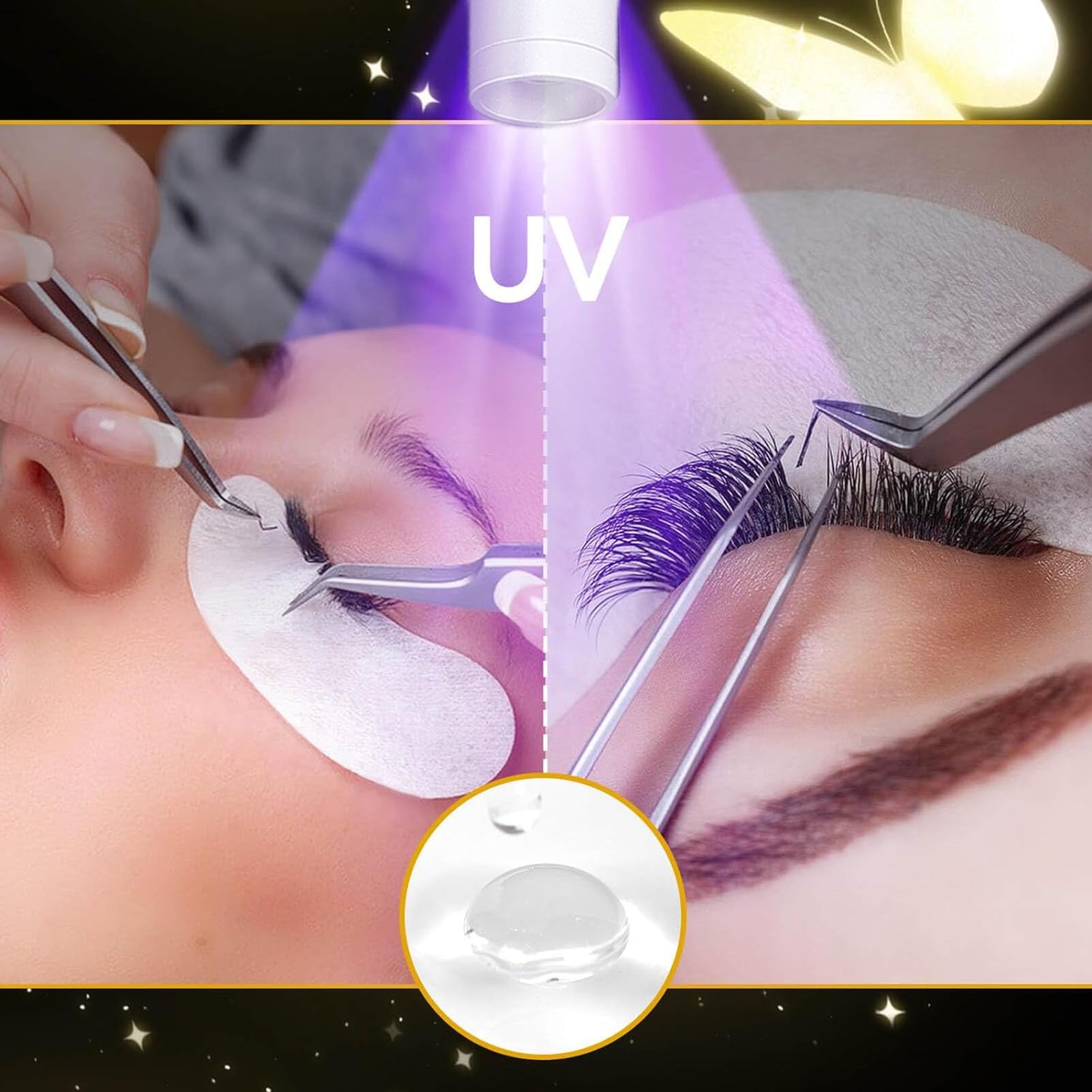 Vorhandene Beauty-UV-Lampe für Wimpernverlängerungen, UV-Wimpernlicht mit Fußpedalsteuerung, Verlängert die Langlebigkeit der (EU-Stecker AC100 bis 240 V 50 60 Hz)