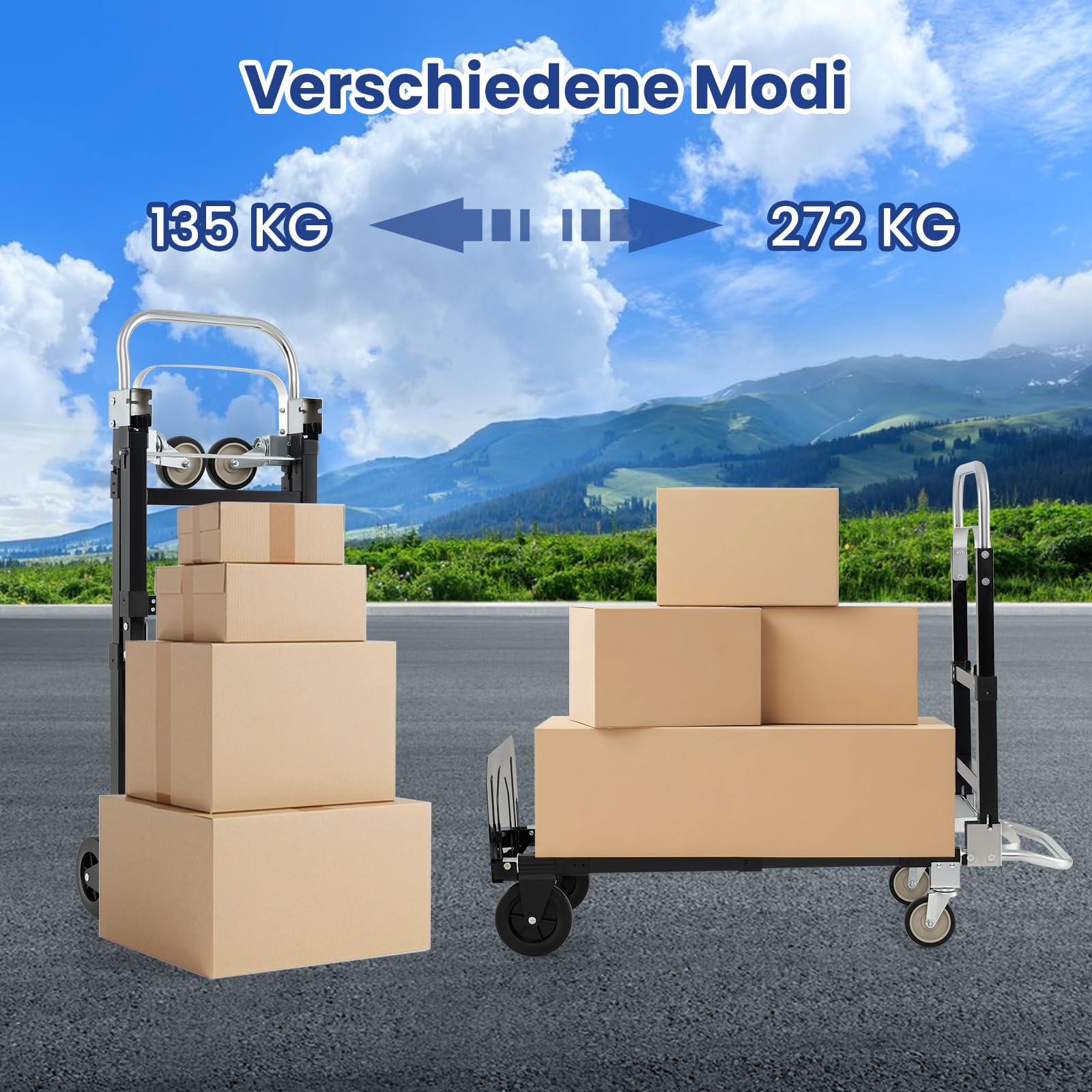 COSTWAY 2-in-1 Transportwagen Sackkarre klappbar, Handwagen mit Teleskopgriff & Verstellbarer Länge, Plattformwagen max. 272 kg, Transportkarre max. 135KG, Rollwagen Werkstatt mit 360° Lenkrollen