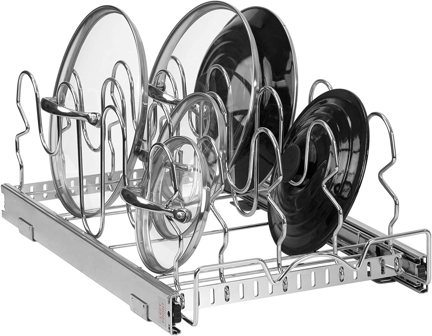 Pull Out Pan Lid Organizer Rack for Cabinet - for Pots, Pans, Lids, Sliding Storage Holder Rack for Kitchen Cabinet -12.5" W X 21” D X 8" H - Heavy Duty with 5 Year Limited Warranty, Chrome