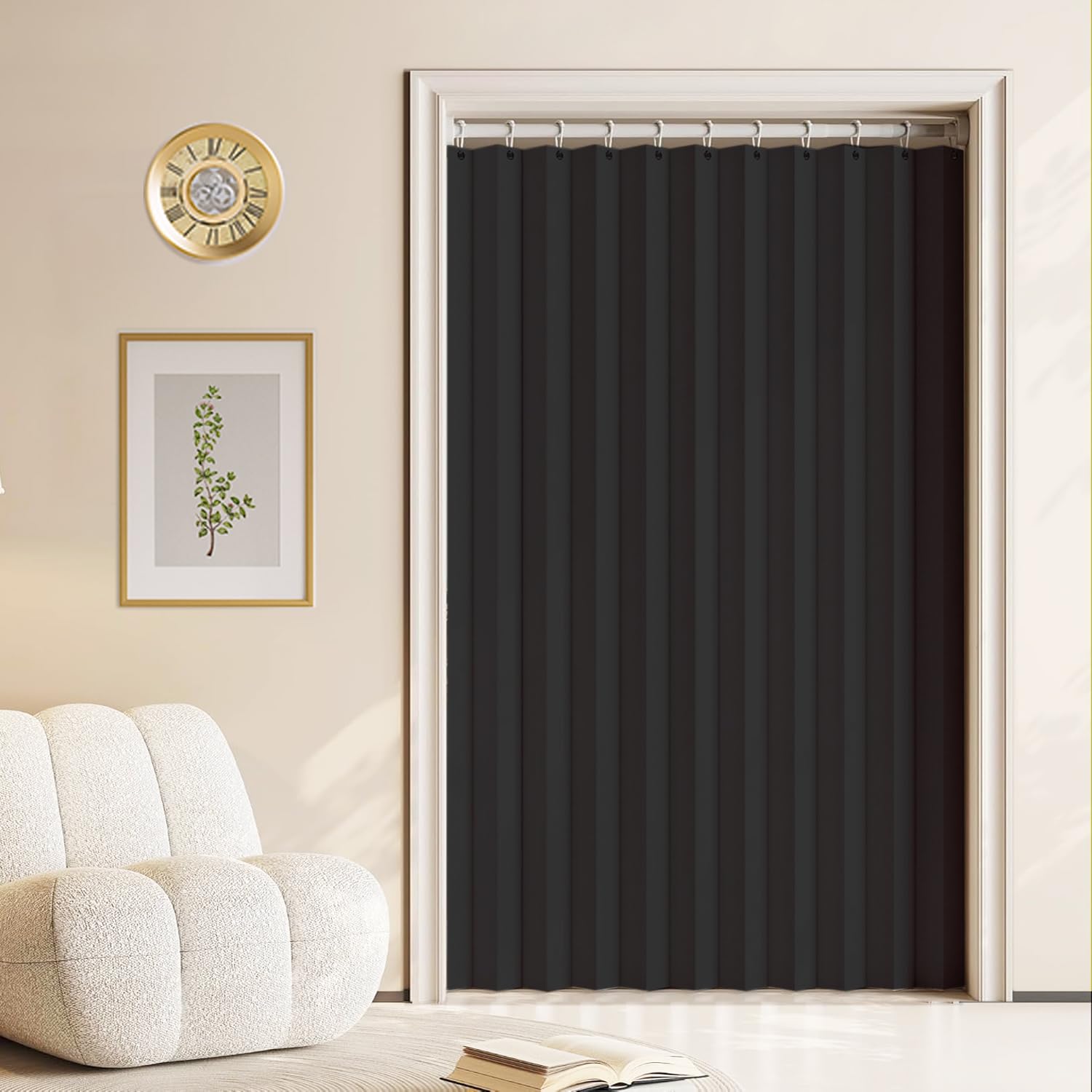 Custom-made blackout magnetic folding curtains, invisible, suitable for bedrooms, living rooms, and entrances.-black- W140cmxH190cm — image 1