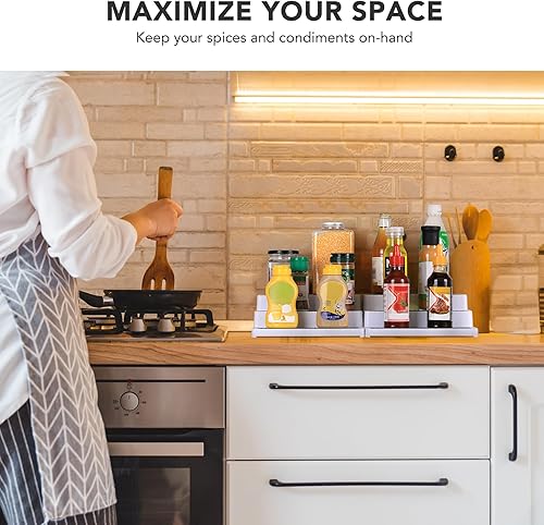 Miniatura 8 de Estante de especias de 3 niveles, organizador de especias de plástico para gabinete, organizador de especias antideslizante para armario de cocina,