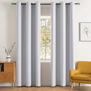 MIULEE 90" Long Room Darkening Curtains, Chirstmas Thermal Insulated Drapes Solid Window Treatment Set Grommet Top Light Blocking Blackout Curtain for Living Room 2 Panels Greyish White