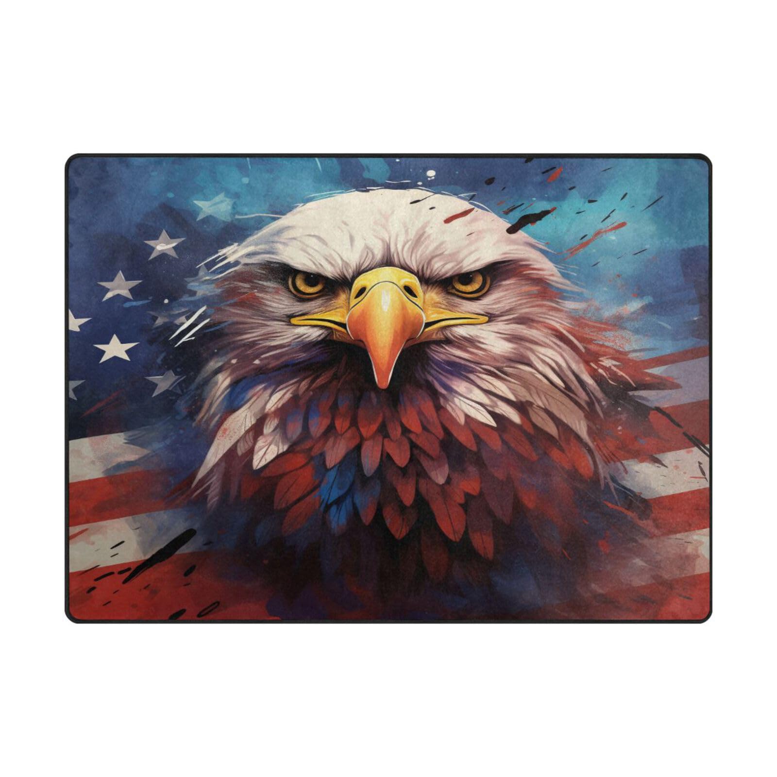Tapis de sol contemporain salon grand tapis doux 203 x 147 cm drapeau USA aigle