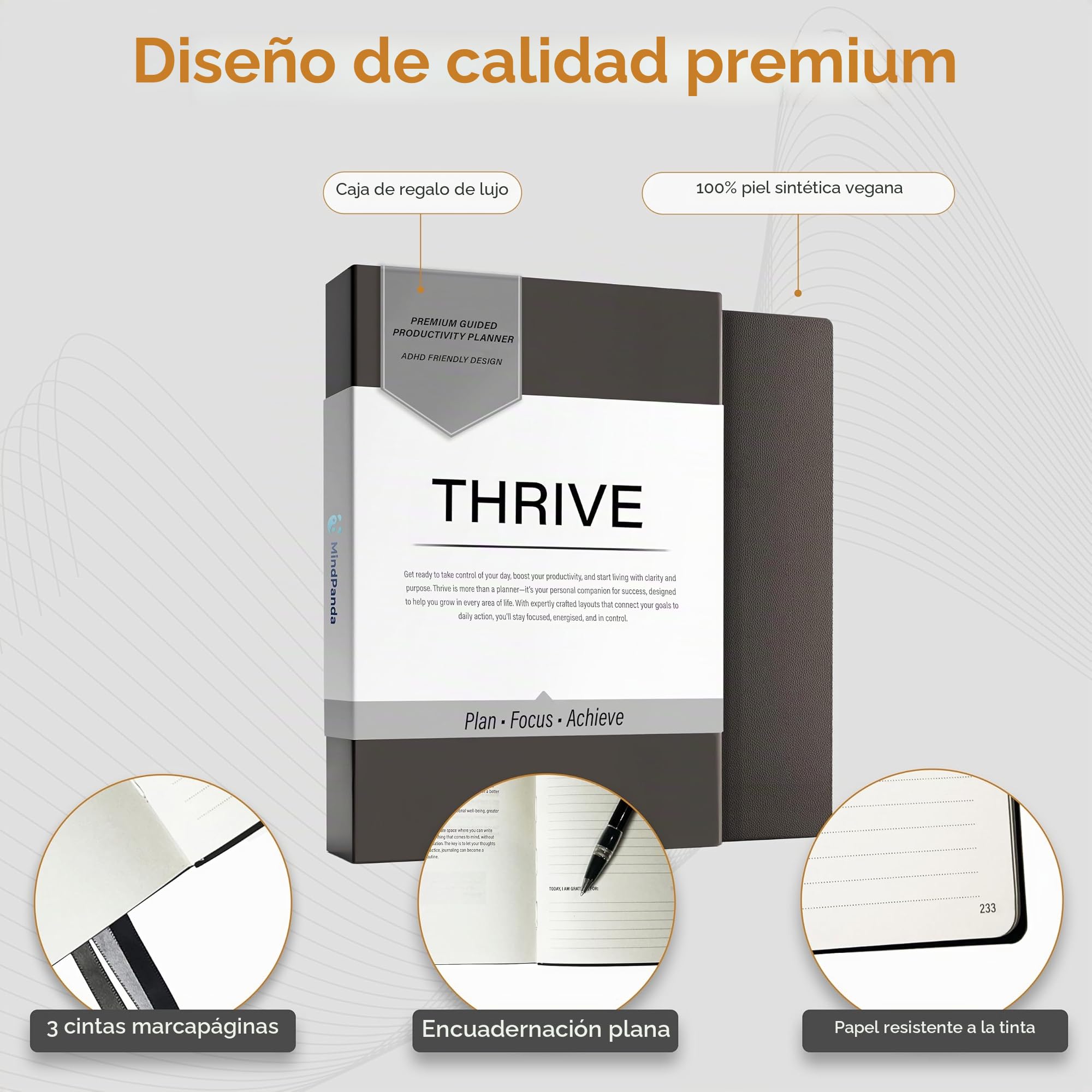 MindPanda Planificador de productividad A5 sin fecha de 3 meses, planificador diario con un sistema guiado de 90 días para enfoque, establecimiento de objetivos, gratitud y felicidad, diseño apto para