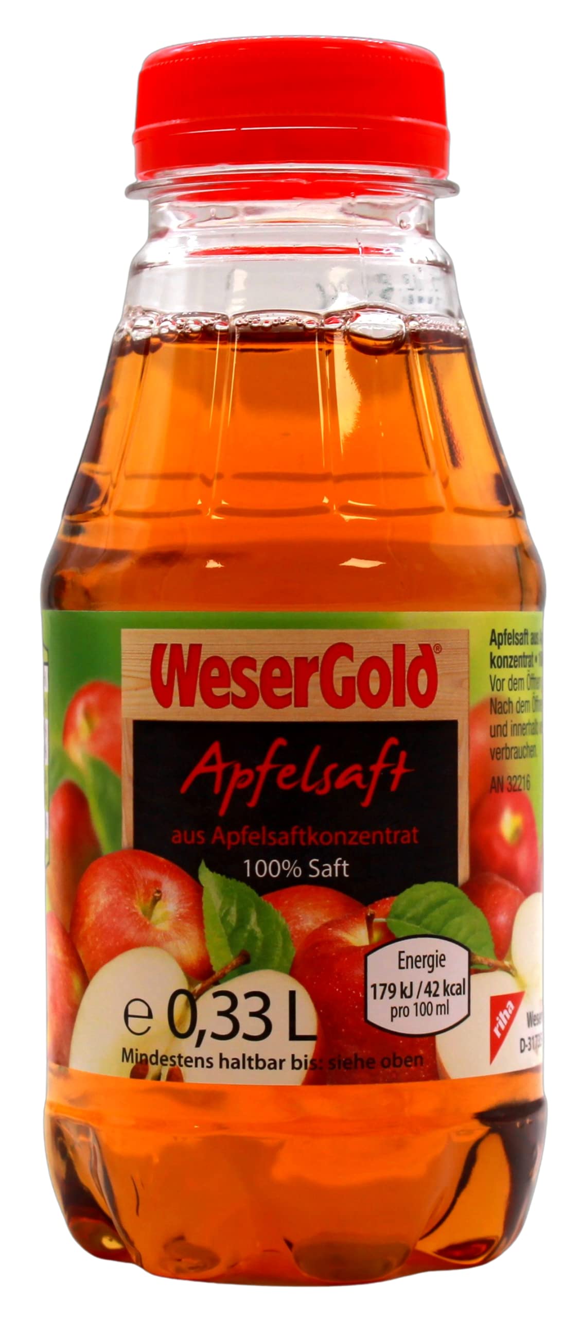 WeserGold Apfelsaft klar 100% Saft, 24er Pack (24 x 0.33 l) EINWEG Lebensmittel & Getränke