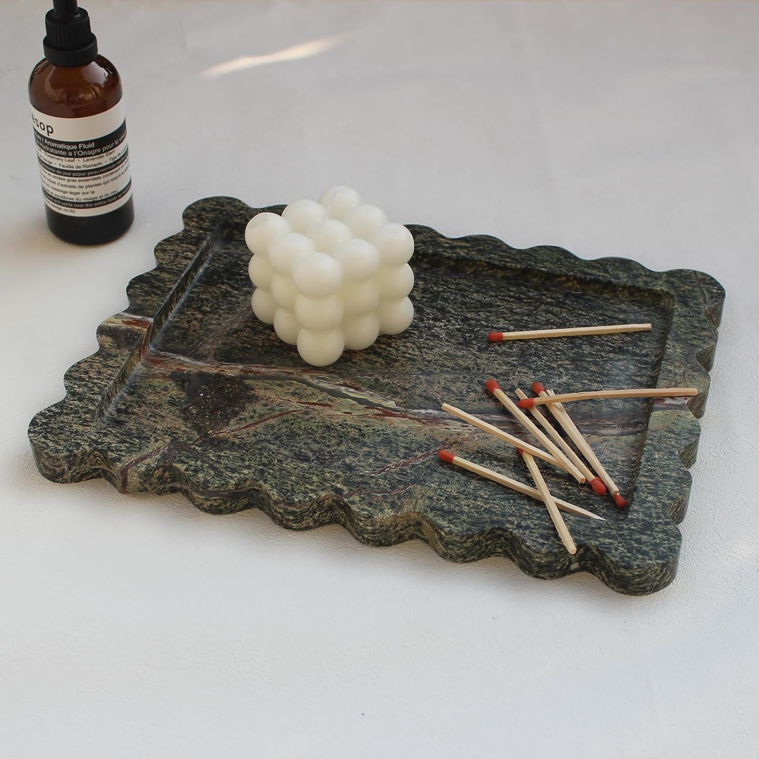 Natural Luxury Scalloped Marble Tray 10.8"x8", Rectangle Vanity Tray for Bathroom Kitchen Counter, Decorative Tray for Dresser Home Decor - Rainforest Green - Image 6