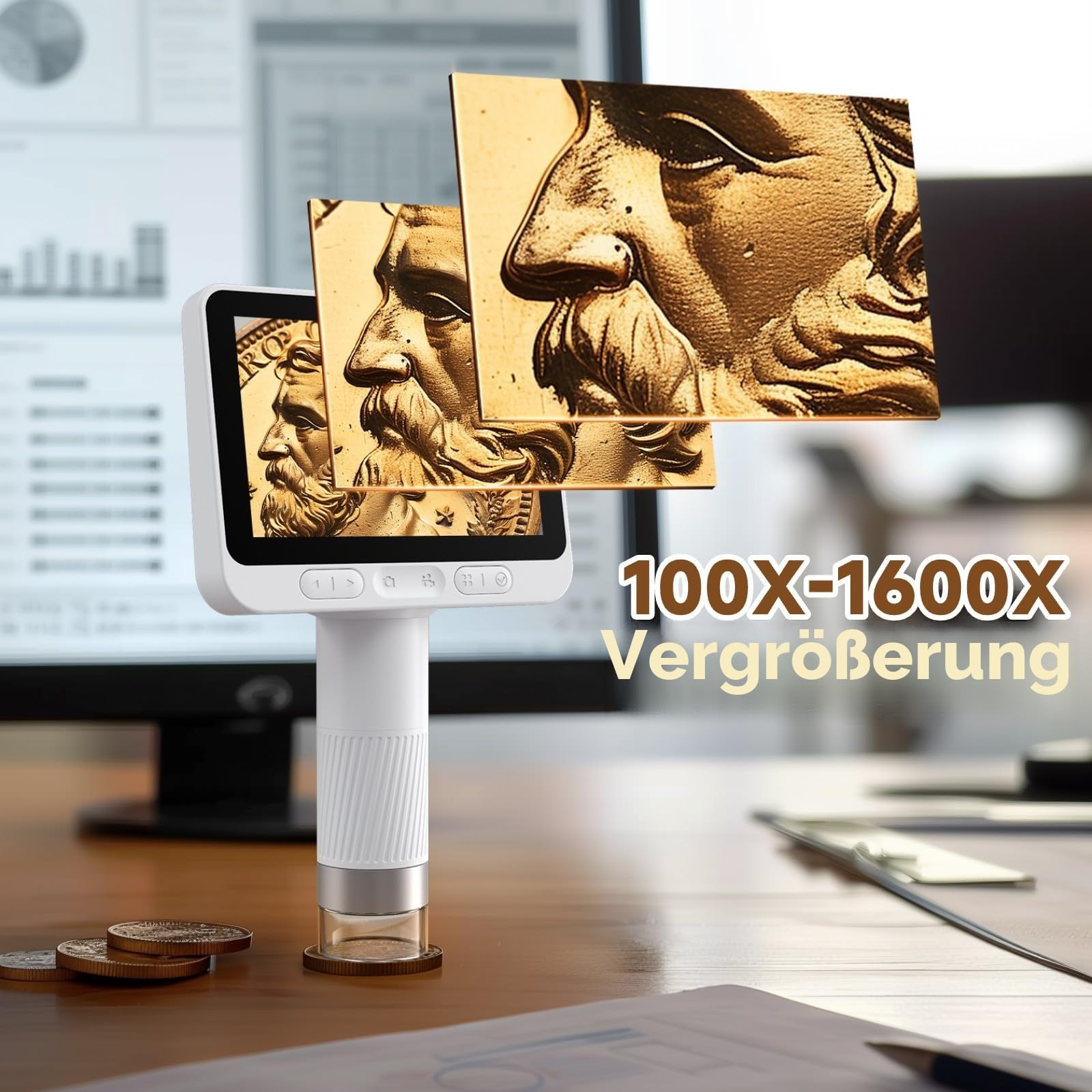 BEAVERLAB Mikroskop für Kinder, digitales Mikroskop 100X-1600X, 4,0" IPS Mikroskop, 1080P HD Taschenmikroskop mit 8 einstellbaren LED-Lights, drahtlose Handheld Microscope für Handy PC/TV