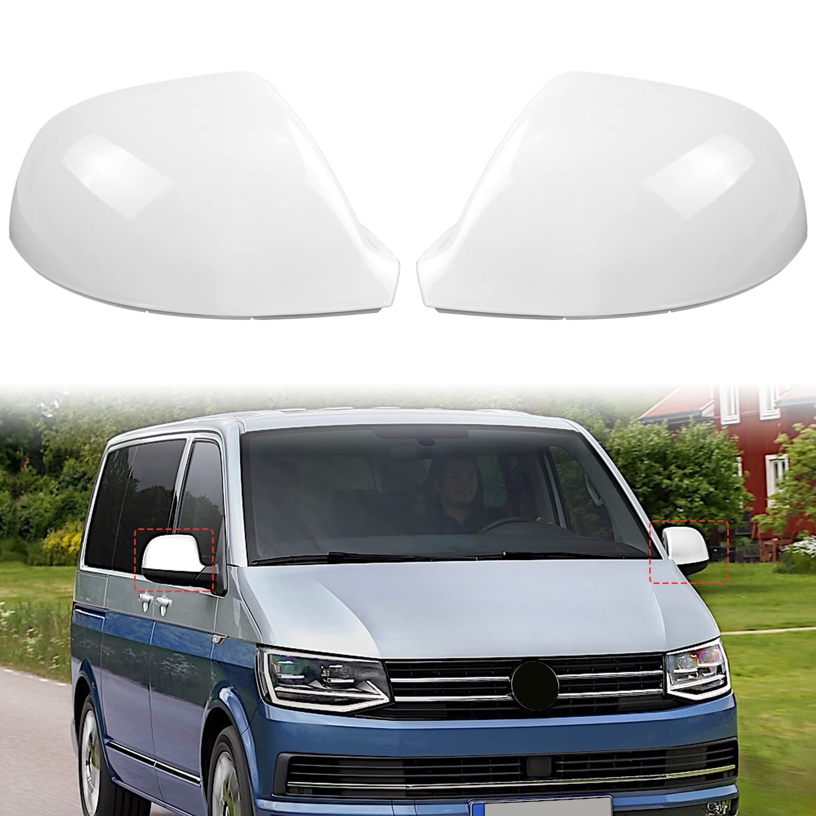 1 Paar Auto Spiegelkappen Ersatz für VW T5/T6/Transporter Caravelle 2010-2019, Außenspiegelkappe Rückspiegelkappe Abdeckungen, Außenspiegelgehäuse glänzend Außenspiegel-Abdeckkappen (Weiß)