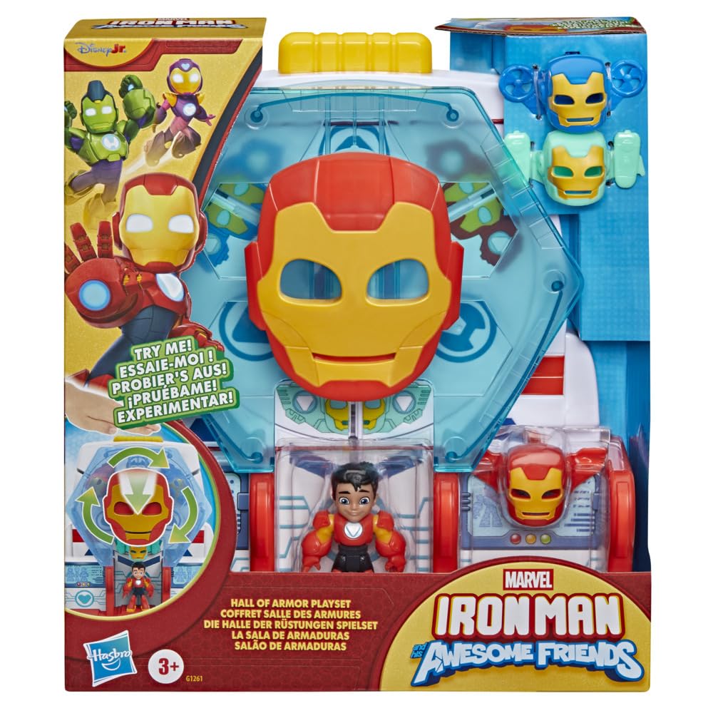 Disney Jr. Series Marvel's Iron Man and his Awesome Friends Hall of Armour Playset, 7.6 cm Action Figure with Accessories, Super Hero Toys, Ages 3+