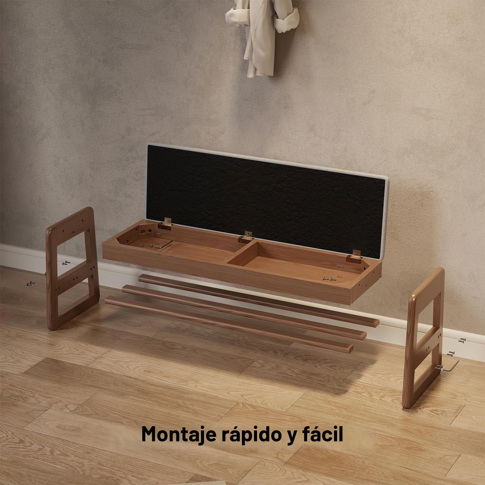 AQIMUELE Banco Zapatero cojín, 2 Niveles, Banco Zapatero con Tapa abatible, Zapatero de Madera para Entrada, Pasillo 100 cm (Nogal)