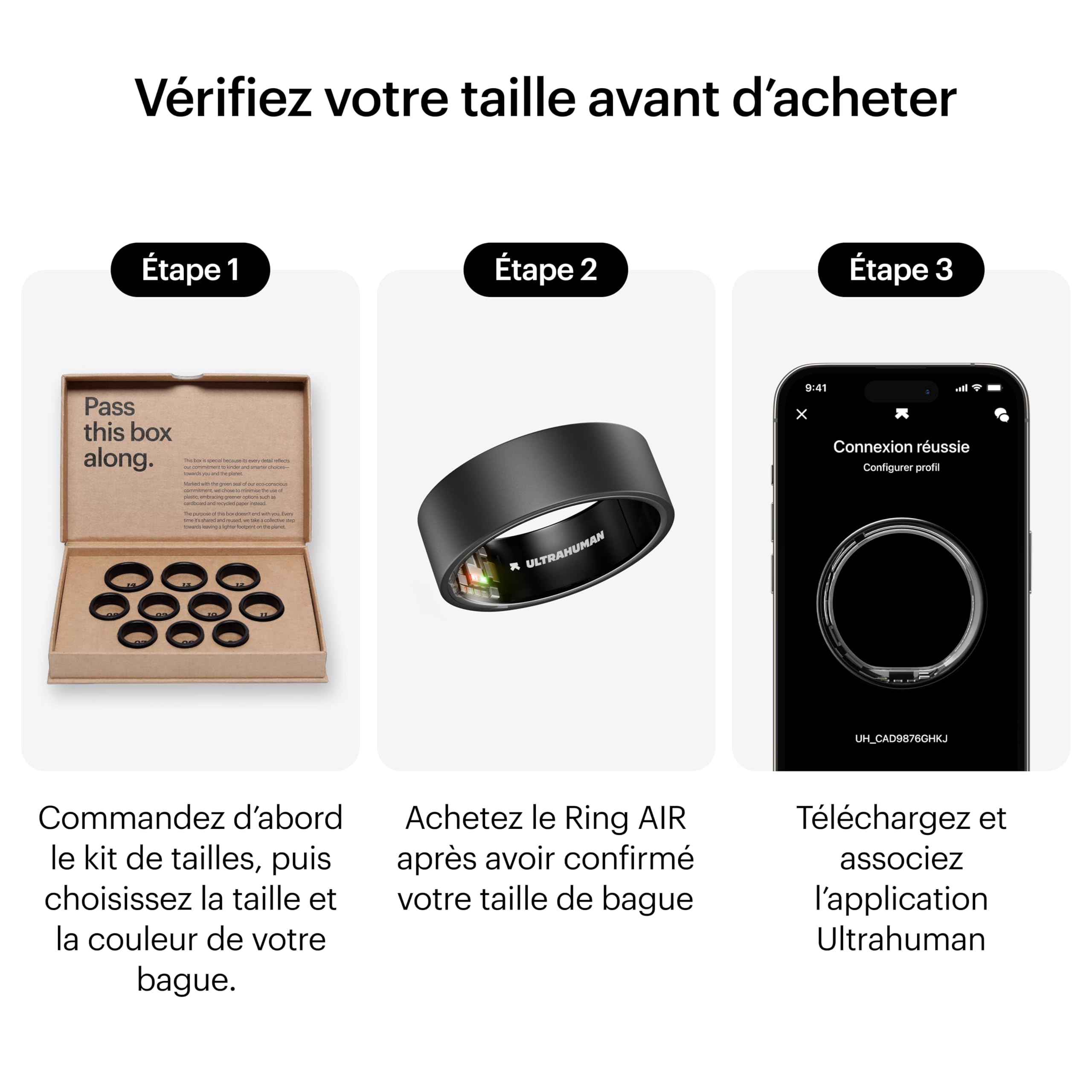 ULTRAHUMAN Ring AIR – Bague connectée suivi santé, kit mesure taille, suivi sommeil, bague intelligente
