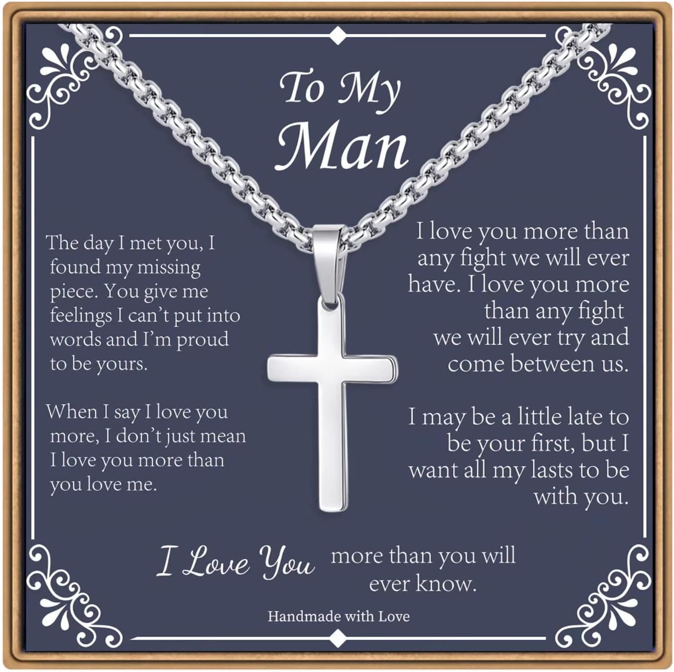 IEFLIFE Cross Necklaces Gifts for Men, Silver/Black/Gold Cross Necklace Box Chain Necklace for Men, Fathers Day Christmas Religious Baptism Christian Gift for Dad Son Boyfriend Husband Step Dad