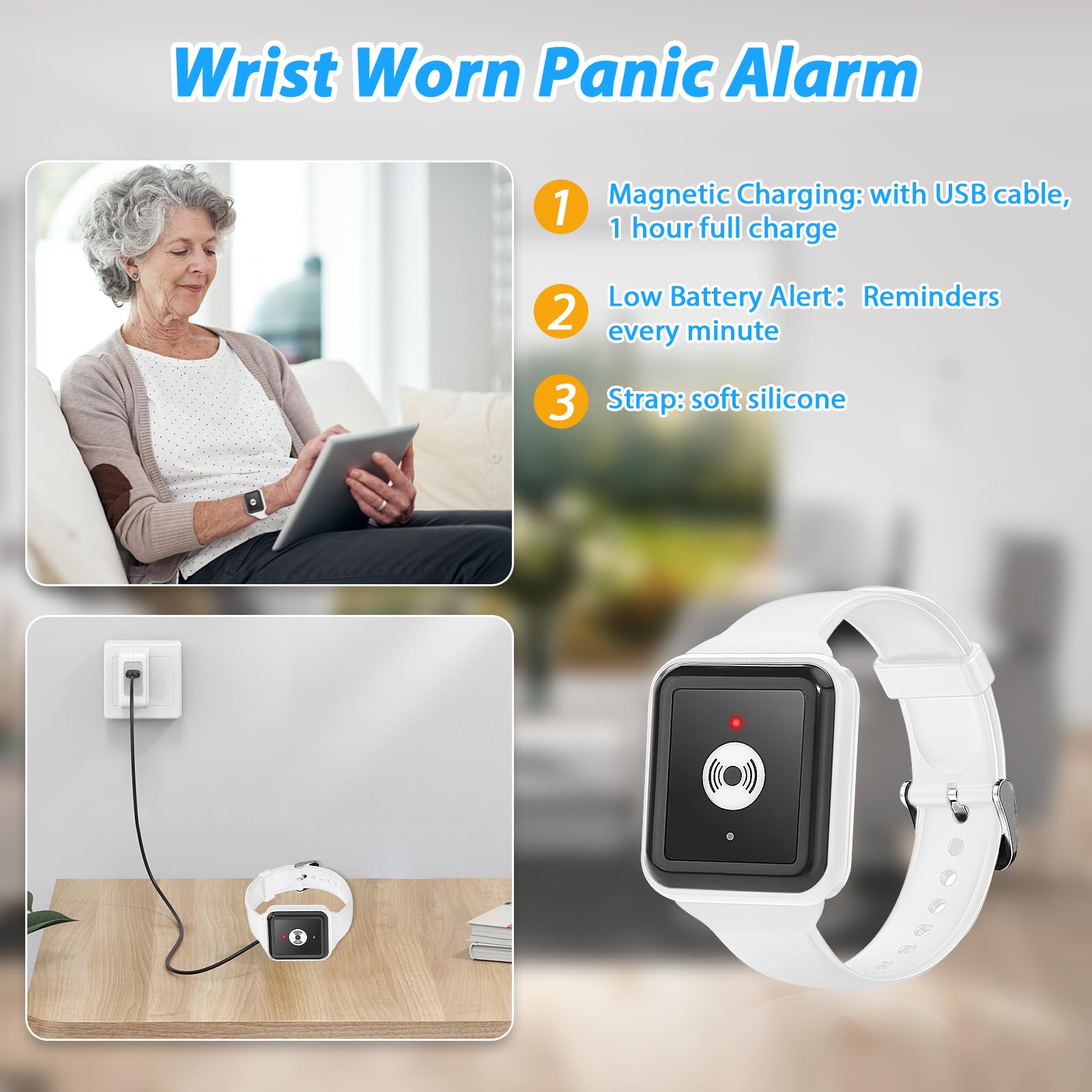 DAYTECH Smart Wrist Personal Alarm for Elderly Wireless Panic Button Linked To Phone, Call Button for Elderly 1* Wrist Button - Image 3