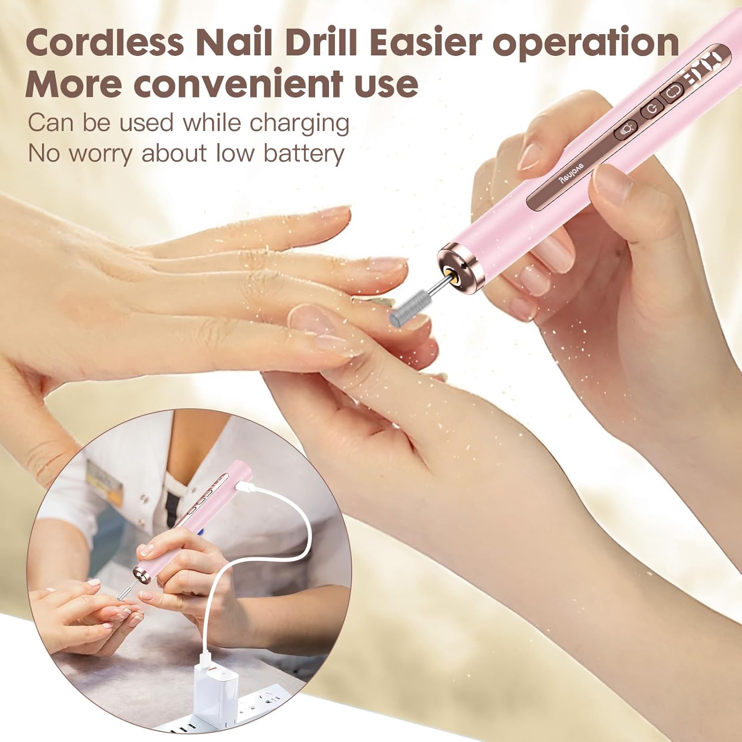 YenLove Cordless Nail Drill with controls labeled