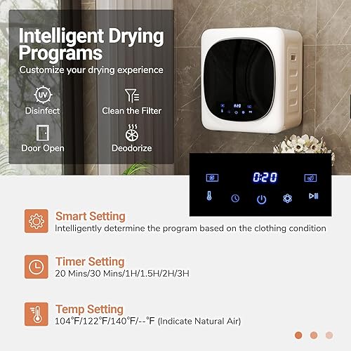 Miniatura 3 de COSTWAY Secadora de ropa portátil, secadora compacta de 1.5 pies cúbicos con bañera de acero inoxidable y panel táctil LED, secadora de lavandería