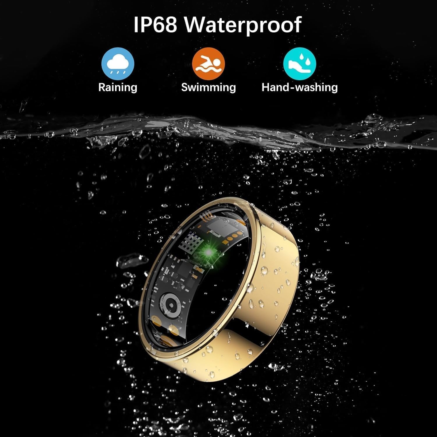 Smart Ring for Women Men, Fitness Ring with Heart Rate, Blood Oxygen,Stress, Sleep Tracker, Step Tracker, Fit Ring No Subscription Fee, IP68 Waterproof Smart Ring for iPhone & Android (Gold, 14#)