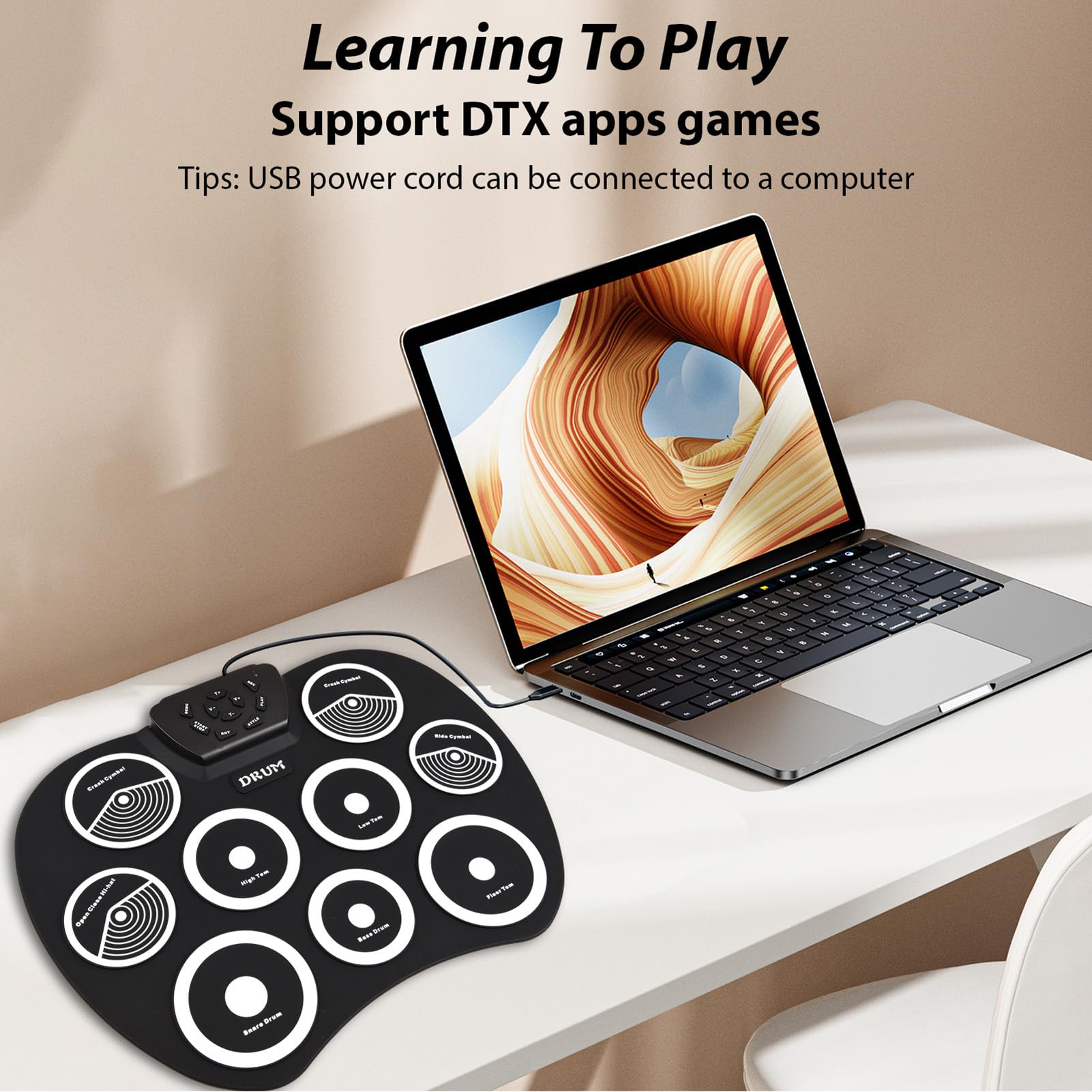 Tragbares Elektronisches Schlagzeug-Set, 9-Pad-Roll-Up-Übungsset mit MIDI-Ausgang, Ultraleichtes Design für Heimstudio-Aufnahmen und Spiele